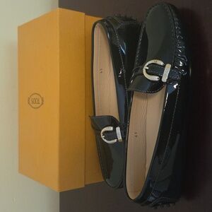 Tod's Shiny Black Patent Loafers